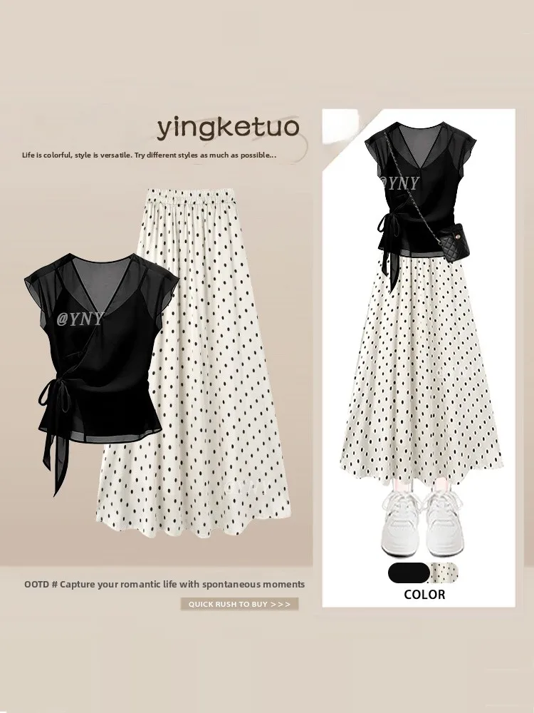 Slimming Fashionable Polka Dot Elastic Waist Belted Women's Summer Shirt Skirt Set High Waist Long Skirt Short Sleeve Loose Fit
Slimming Fashionable Polka Dot Elastic Waist Belted Women's Summer Shirt Skirt Set High Waist Long Skirt Short Sleeve Loose Fit