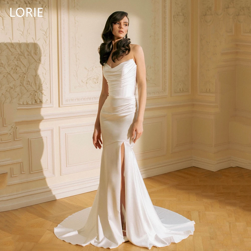 LORIE Elegant Satin Wedding Dresses Pleats Strapless Sleeveless Bride Prom Gown Draped Mermaid Side Slit Bridal Gowns Customized
LORIE Elegant Satin Wedding Dresses Pleats Strapless Sleeveless Bride Prom Gown Draped Mermaid Side Slit Bridal Gowns Customized