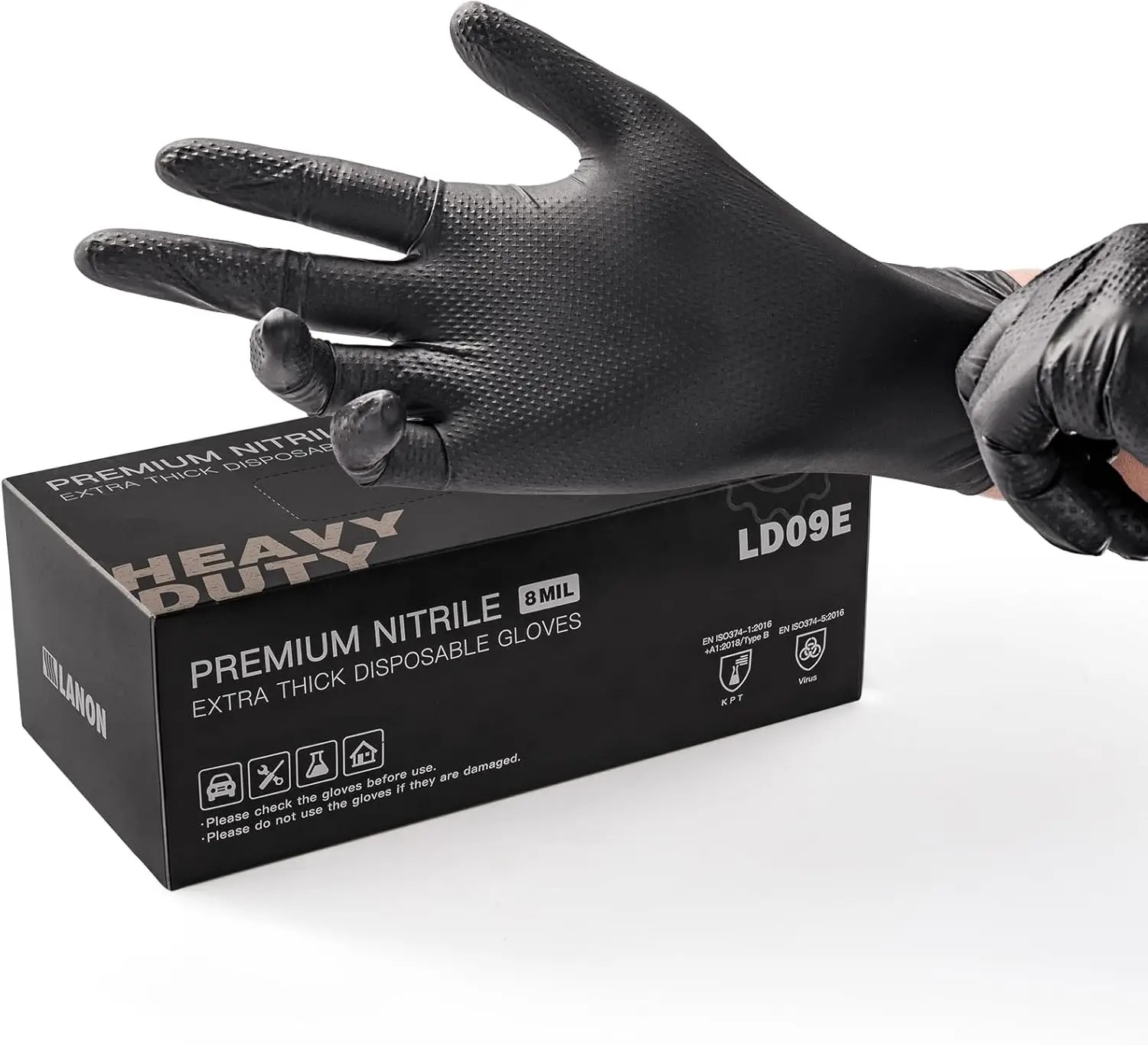 Heavy Duty Black Nitrile Gloves, Food Safe, Powder Free, Fully-Diamond Textured Grip for Industrial Use
Heavy Duty Black Nitrile Gloves, Food Safe, Powder Free, Fully-Diamond Textured Grip for Industrial Use