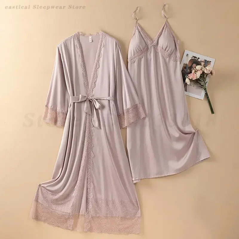Women Nighty&Robe Set Lace Patchwork Bathrobe Spring Summer Ice Silk Nightgown Long Lingerie Satin Night Dress Chemise Sleepwear
Women Nighty&Robe Set Lace Patchwork Bathrobe Spring Summer Ice Silk Nightgown Long Lingerie Satin Night Dress Chemise Sleepwear