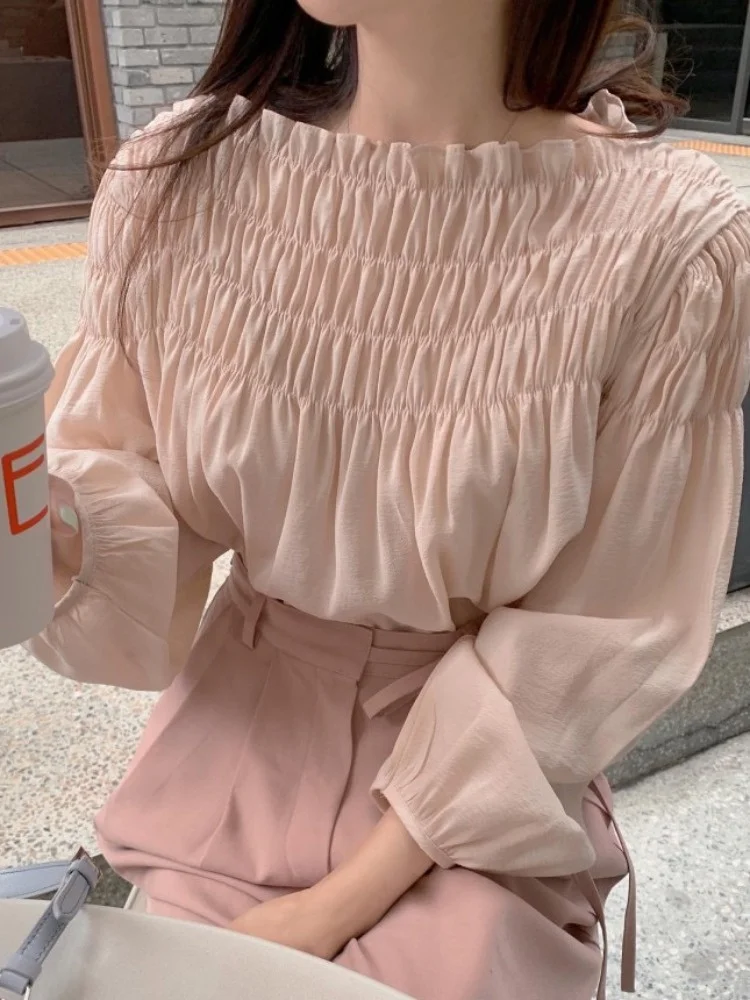Chic Spring Sweet round Ne Pleated Design Loose Casual Versatile Bubble Sve irt Top Korean Sle Women's Faion
Chic Spring Sweet round Ne Pleated Design Loose Casual Versatile Bubble Sve irt Top Korean Sle Women's Faion