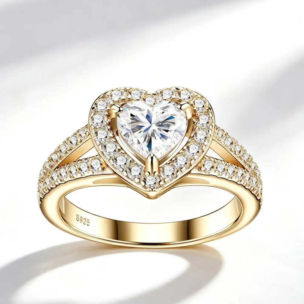 925 Sterling Silver 1CT Heart Double Halo Split Paved Ring D VVS1 Moissanite Multi Tone Engagement Fine Jewelry For Women
925 Sterling Silver 1CT Heart Double Halo Split Paved Ring D VVS1 Moissanite Multi Tone Engagement Fine Jewelry For Women