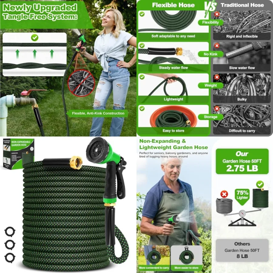 Garden Hose 50Feet, Non-Expanding Flexible Hose with 10 Function Nozzle, Lightweight, Kink Free, Sturdy, Leak-Proof, Portable,
Garden Hose 50Feet, Non-Expanding Flexible Hose with 10 Function Nozzle, Lightweight, Kink Free, Sturdy, Leak-Proof, Portable,