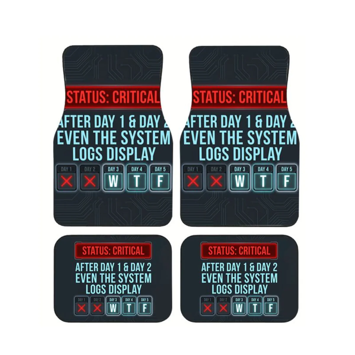 4Pcs Tech Style Car Floor Mats Funny Universal Anti-Slip Dirt-proof Auto Foot Carpet Set Interior Accessories For Car SUV Truck
4Pcs Tech Style Car Floor Mats Funny Universal Anti-Slip Dirt-proof Auto Foot Carpet Set Interior Accessories For Car SUV Truck