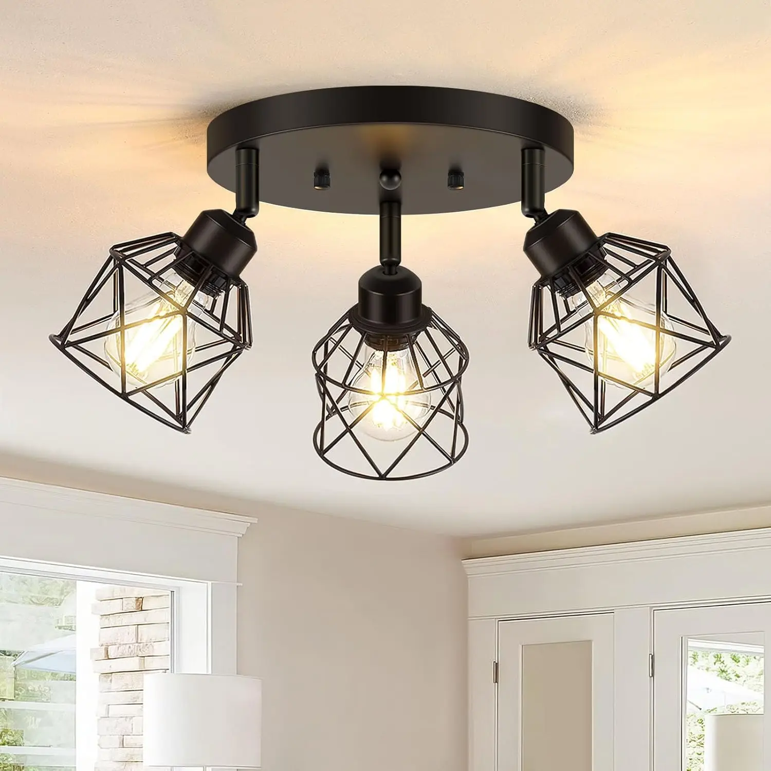 3-Light Kitchen Flush Mount Ceiling Light, Adjustable Multi-Directional, Farmhouse Black Metal Cage for Dining Room Bedroom Hallway
3-Light Kitchen Flush Mount Ceiling Light, Adjustable Multi-Directional, Farmhouse Black Metal Cage for Dining Room Bedroom Hallway