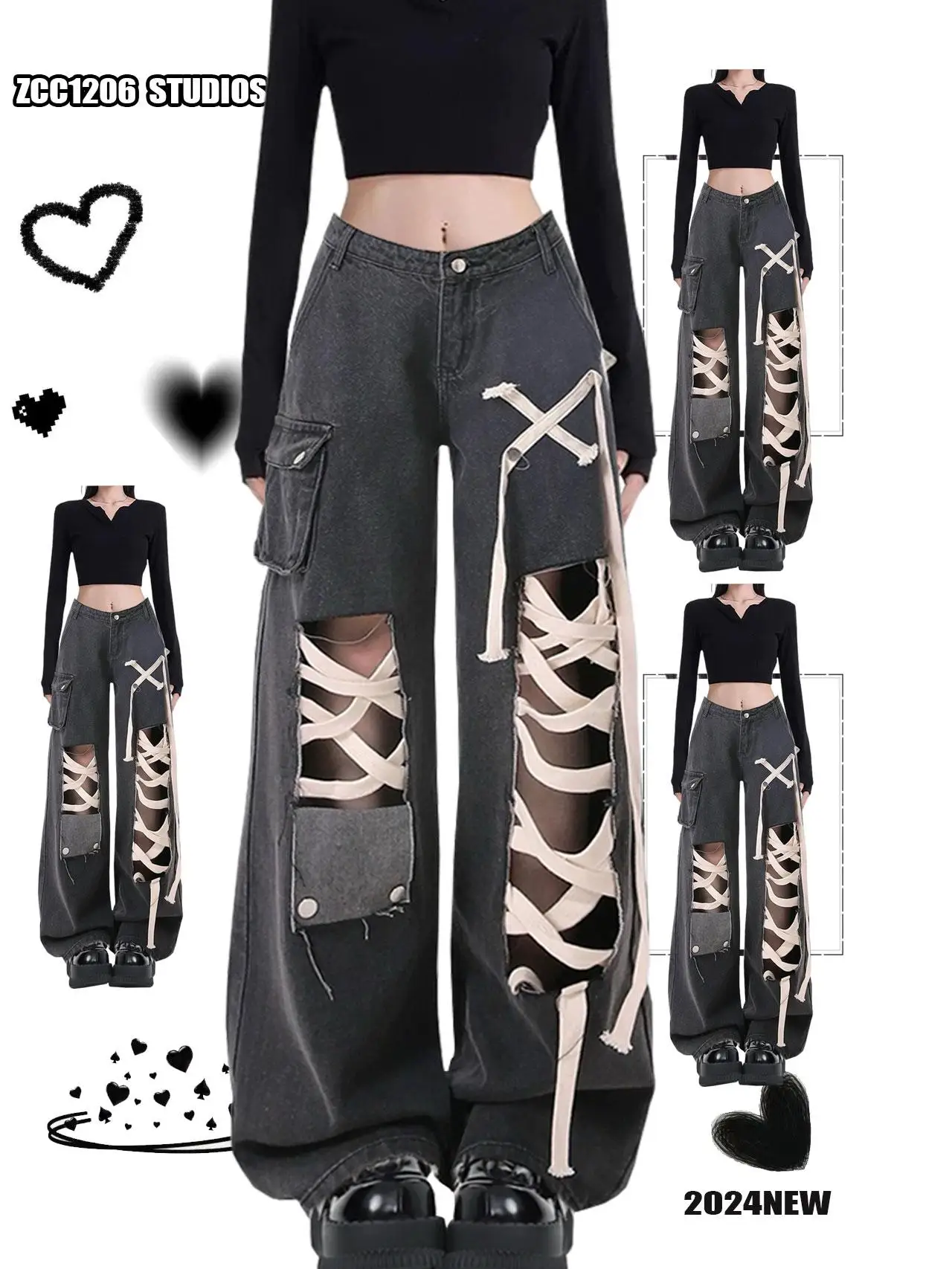 Retro American Vibe High Waist Loose Straight Leg Wide Leg Floor Length Jeans for Women Tear Design Spicy Girl Street Style
Retro American Vibe High Waist Loose Straight Leg Wide Leg Floor Length Jeans for Women Tear Design Spicy Girl Street Style