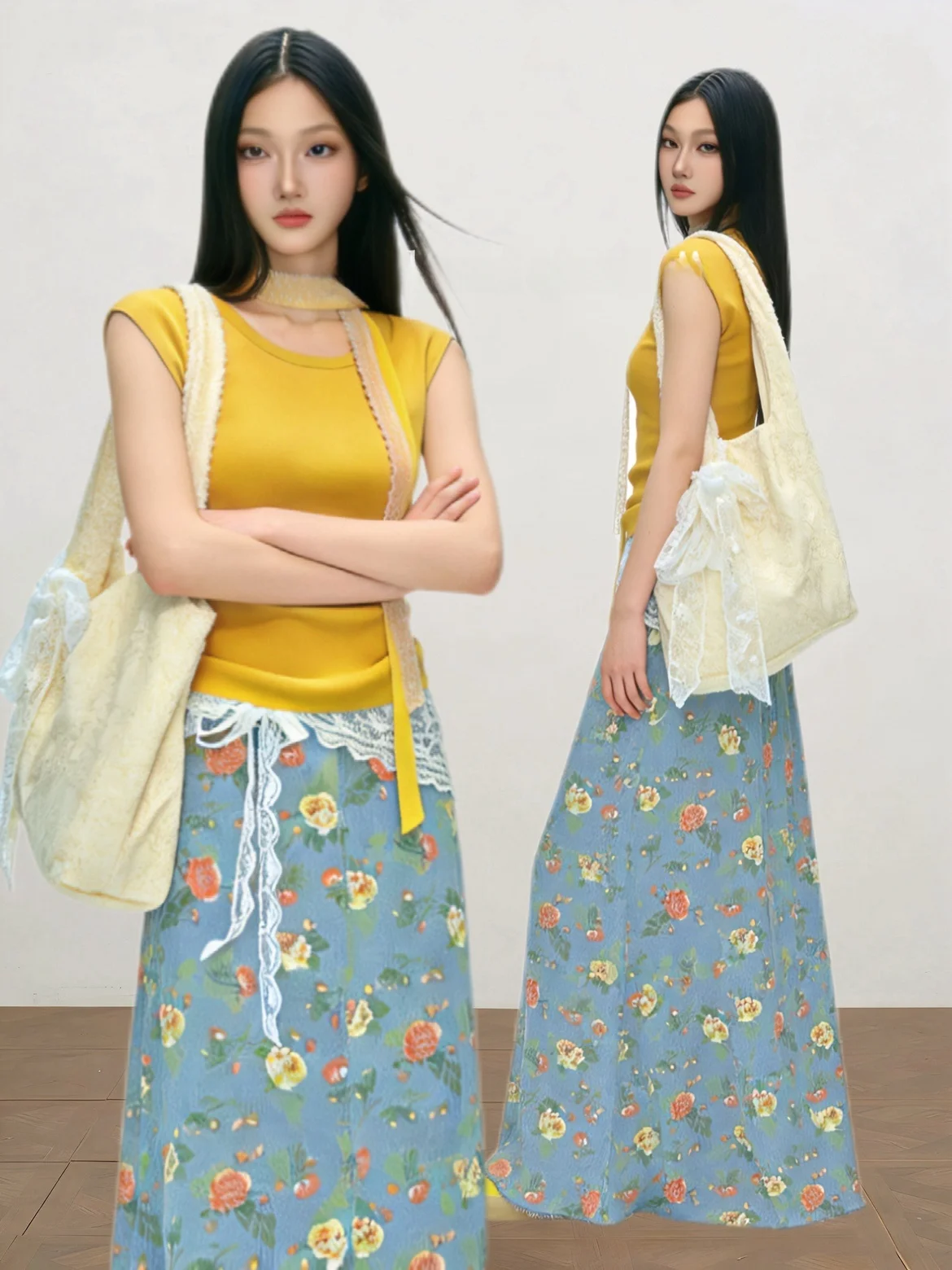 Beloved Golden Girl Pure Desire U-Neck Lace Sash Short Top Floral Print Half Skirt Set Elegant Summer Fashion Women's Ensemble
Beloved Golden Girl Pure Desire U-Neck Lace Sash Short Top Floral Print Half Skirt Set Elegant Summer Fashion Women's Ensemble