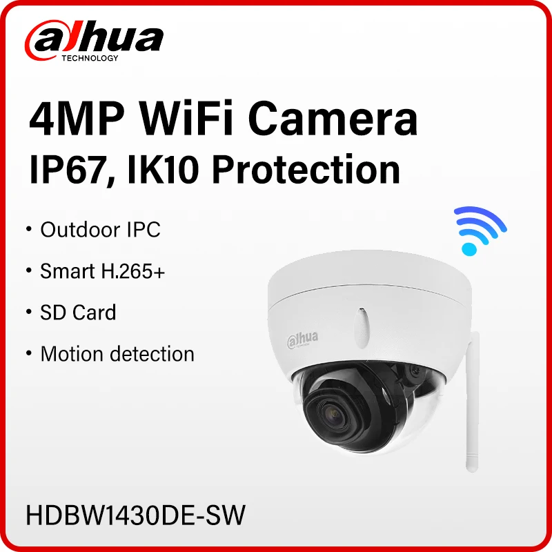 Dahua Original 4MP WiFi Camera Smart Home Outdoor Indoor HD Night Vision IP67 Dome Security WebCam IK10 Protection HDBW1430DE-SW
Dahua Original 4MP WiFi Camera Smart Home Outdoor Indoor HD Night Vision IP67 Dome Security WebCam IK10 Protection HDBW1430DE-SW