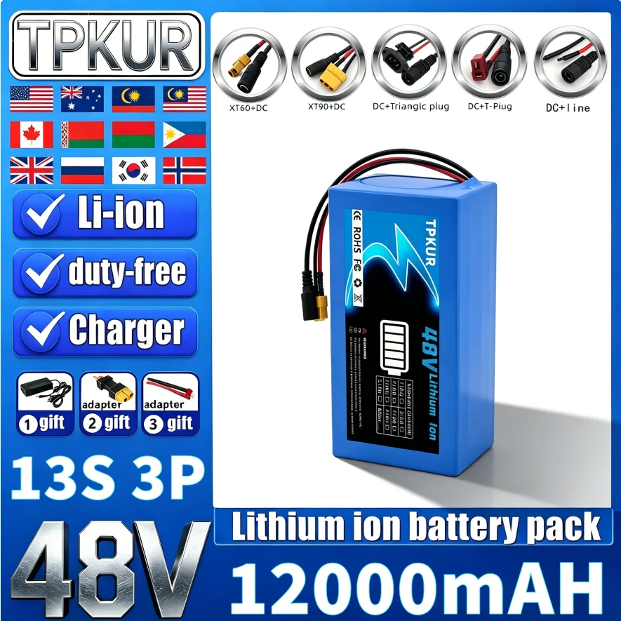 48V 18650 Lithium Battery Pack 12000mAh 13S3P Built-in BMS Replacement for Electric Scooter E-Bike
48V 18650 Lithium Battery Pack 12000mAh 13S3P Built-in BMS Replacement for Electric Scooter E-Bike