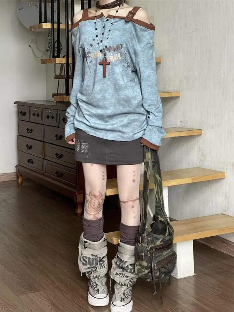 Kimutomo Women T Shirts Slash Neck Patchwork Autumn Off Shoulder Letter Printed Y2k Aesthetic Harajuku Grunge Tee Shirt Tops 
Kimutomo Women T Shirts Slash Neck Patchwork Autumn Off Shoulder Letter Printed Y2k Aesthetic Harajuku Grunge Tee Shirt Tops