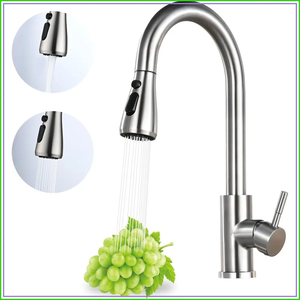 Pull Down Kitchen Faucet with Sprayer, High Arc Brushed Nickel, 3 Mode Stream/Spray/Pause, 360° Swivel, Stainless Steel
Pull Down Kitchen Faucet with Sprayer, High Arc Brushed Nickel, 3 Mode Stream/Spray/Pause, 360° Swivel, Stainless Steel