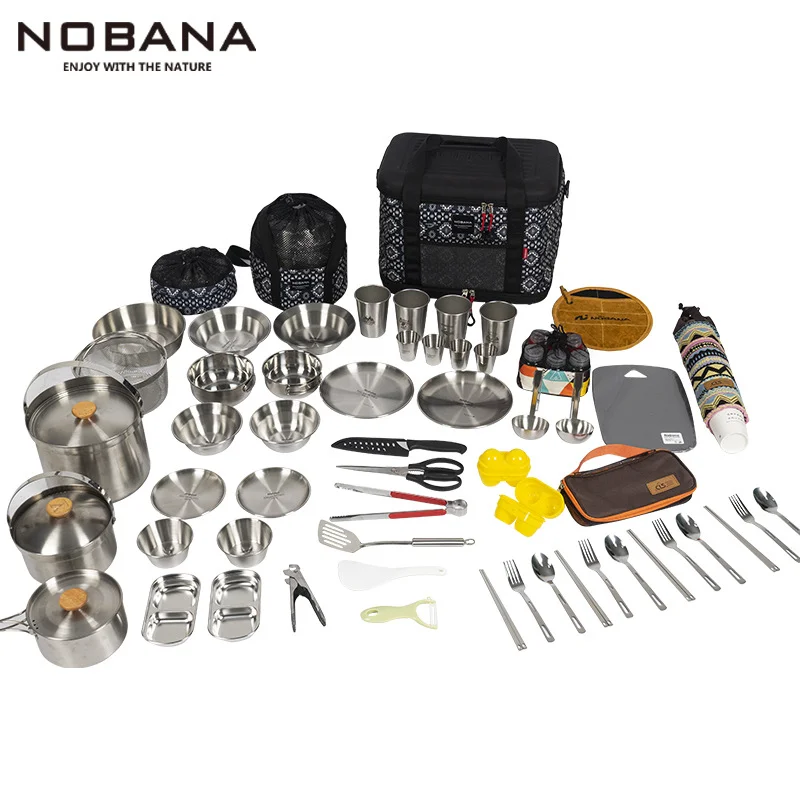 NOBANA Кухонный набор для кемпинга на открытом воздухе, набор посуды для кемпинга и пикника, кастрюля, обеденная тарелка, портативный нож, вилка и ложка, набор посуды
NOBANA Кухонный набор для кемпинга на открытом воздухе, набор посуды для кемпинга и пикника, кастрюля, обеденная тарелка, портативный нож, вилка и ложка, набор посуды