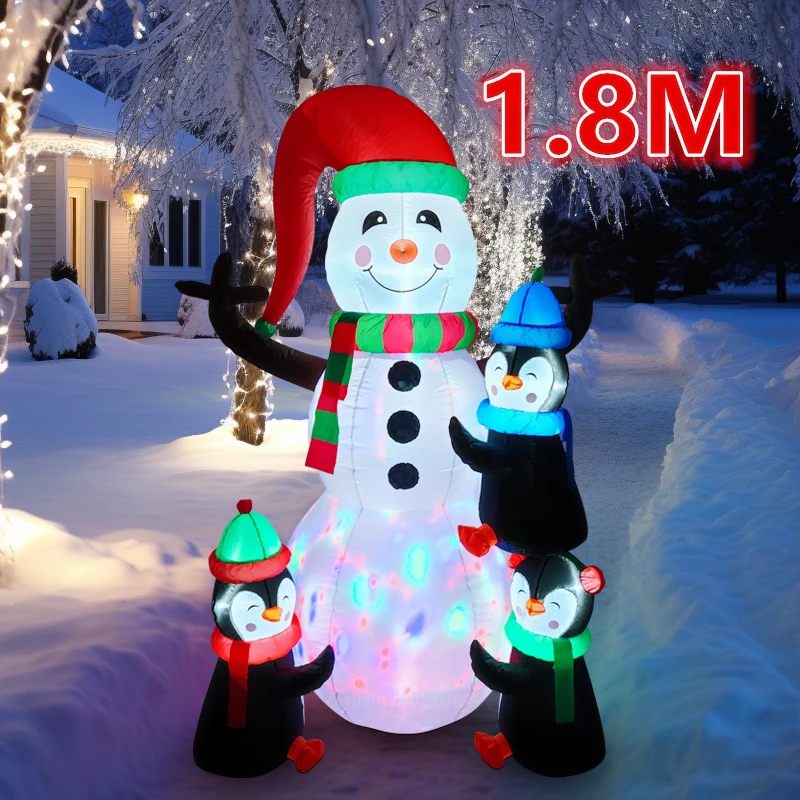 1.8M Christmas inflatable snowman and three penguins, built-in LED lights, indoor and outdoor scene atmosphere decoration
1.8M Christmas inflatable snowman and three penguins, built-in LED lights, indoor and outdoor scene atmosphere decoration