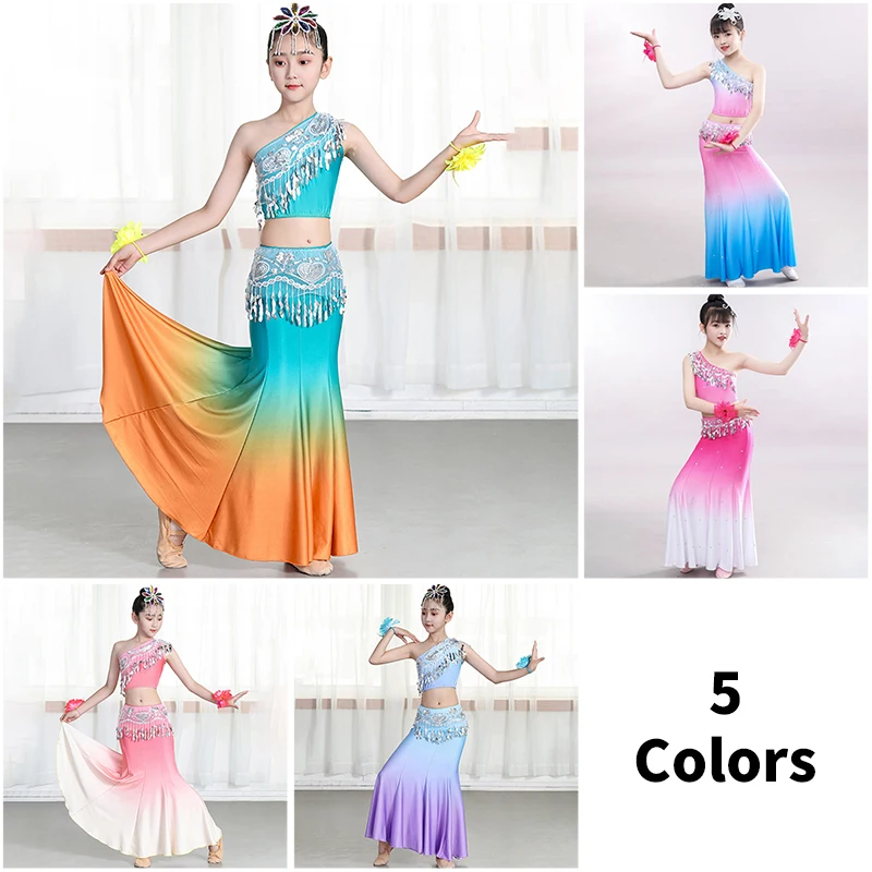 110-160cm Grils Dai Dance Costume Chinese Folk Dance Peacock Dance Performance Clothes Fishtail Skirt Performance Costume Kids
110-160cm Grils Dai Dance Costume Chinese Folk Dance Peacock Dance Performance Clothes Fishtail Skirt Performance Costume Kids