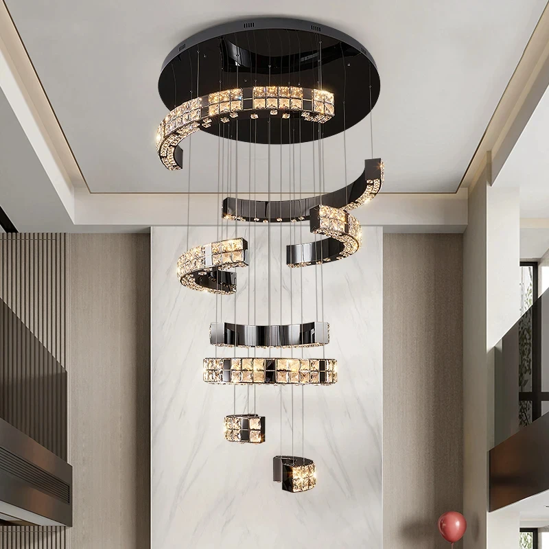 New modern led chandelier for staircase luxury home decor black hanging light fixture large living room hall crystal lamp
New modern led chandelier for staircase luxury home decor black hanging light fixture large living room hall crystal lamp