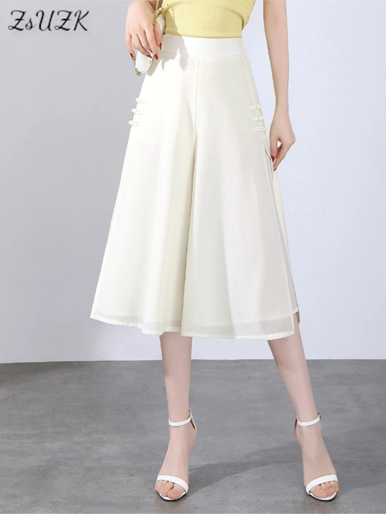 ZUZK Women Chiffon Capris Pants Skirt Summer Women Cool Loose Elastic High Waist Casual Vintage Elegant Wide Leg Trousers
ZUZK Women Chiffon Capris Pants Skirt Summer Women Cool Loose Elastic High Waist Casual Vintage Elegant Wide Leg Trousers