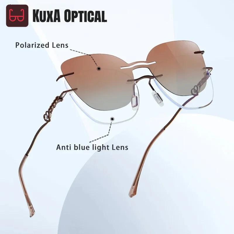 KIZN New Fashion Rimless Glasses with Polarized Lens Cat Eye Sunglasses Magnet Clip Reading Glasses Women Myopia Prescription
KIZN New Fashion Rimless Glasses with Polarized Lens Cat Eye Sunglasses Magnet Clip Reading Glasses Women Myopia Prescription