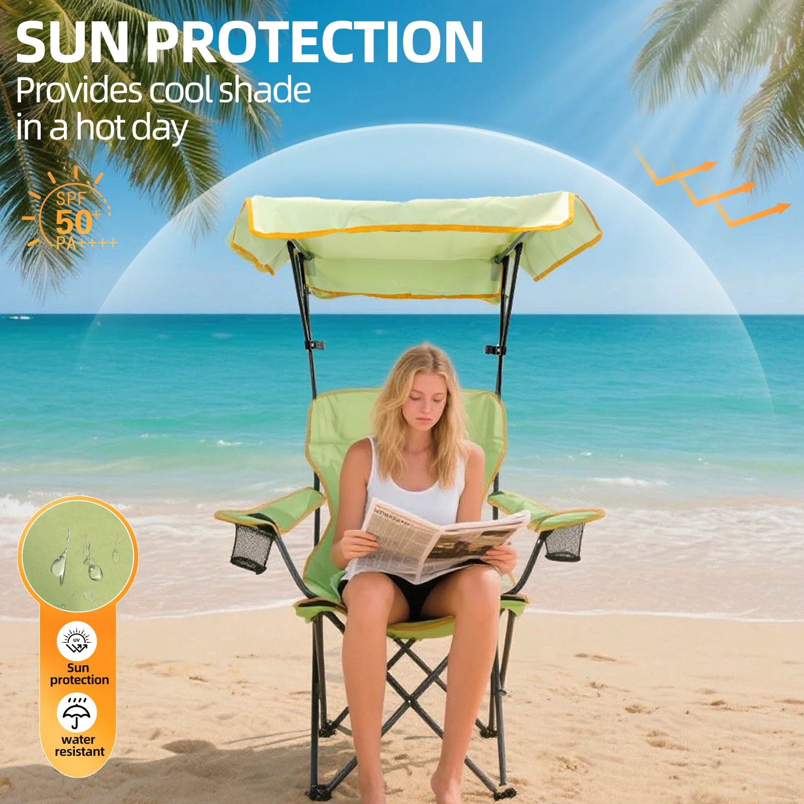 2-piece set of foldable camping chairs with sunshade, Double cup holder outdoor lawn chair, Heavy-duty portable folding chair
2-piece set of foldable camping chairs with sunshade, Double cup holder outdoor lawn chair, Heavy-duty portable folding chair