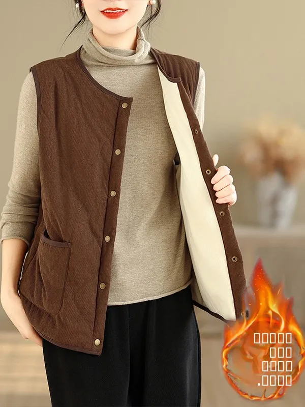 Retro Simple Cotton Padded Velvet Jaet Women's Vest Thiened Winter Commute Sle round Ne Single Button Closure
Retro Simple Cotton Padded Velvet Jaet Women's Vest Thiened Winter Commute Sle round Ne Single Button Closure
