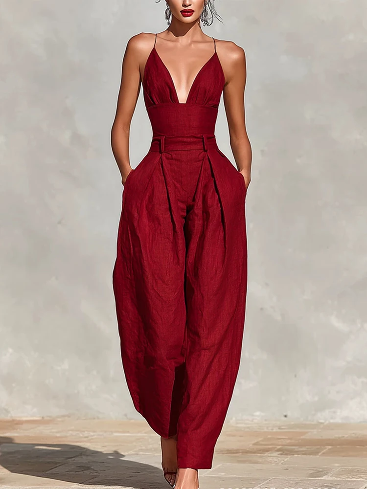 Women's Solid Sleeveless Straight Jumpsuit Sexy Suspender Minimalist Elegant Romper 2026 Summer Daily Party Casual Outfit
Women's Solid Sleeveless Straight Jumpsuit Sexy Suspender Minimalist Elegant Romper 2026 Summer Daily Party Casual Outfit