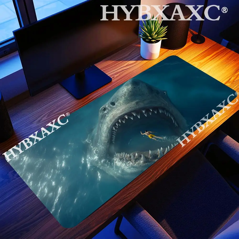 HYBXAXC Ocean Shark Pattern Mouse Pad, Large Extended Desk Mat, Non-Slip Rubber Base for Gaming Office