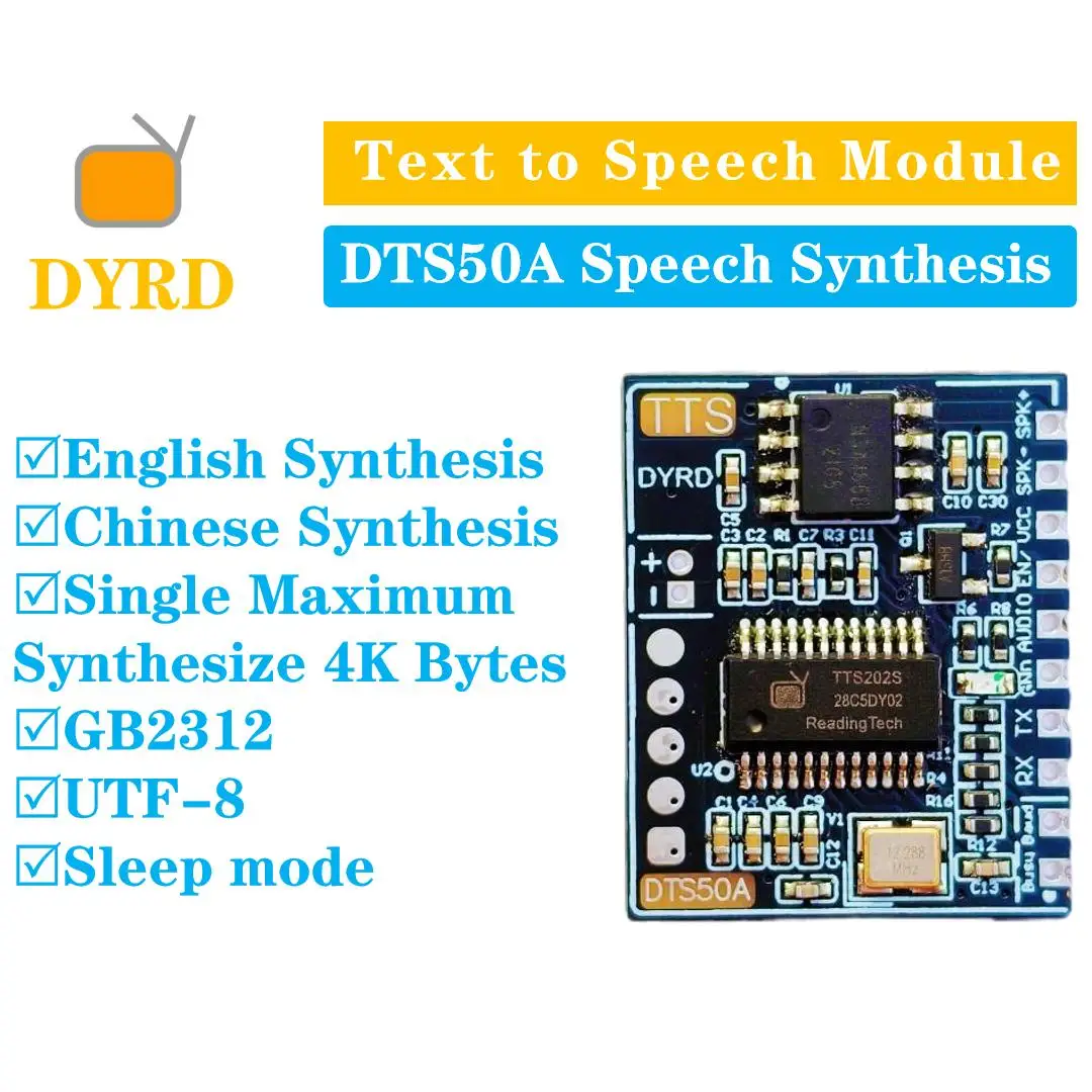 DTS50A DTS33A Speech Synthesis Module Convert Text to Speech TTS Module Voice Broadcast Human Pronunciation TTS202S TTS203S
DTS50A DTS33A Speech Synthesis Module Convert Text to Speech TTS Module Voice Broadcast Human Pronunciation TTS202S TTS203S