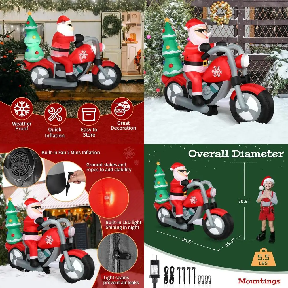 Рождественский надувной Санта-Клаус с светодиодной подсветкой на мотоцикле, уличный декор двора 6 футов с елкой
Рождественский надувной Санта-Клаус с светодиодной подсветкой на мотоцикле, уличный декор двора 6 футов с елкой