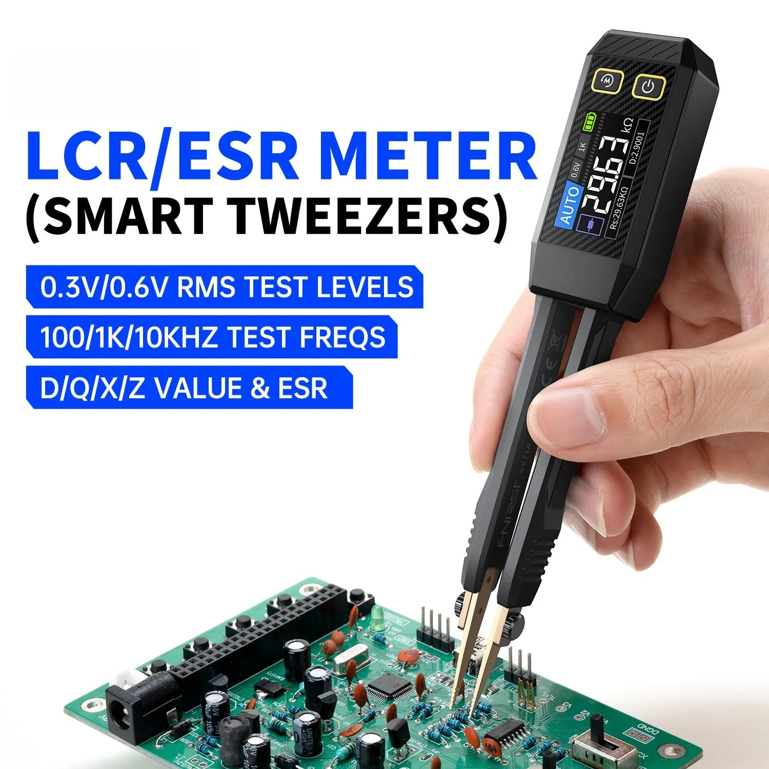 LCR-ST1 10KHz LCR Meter Tweezer, Mini Smart SMD Tester, ESR Meter, Multimeter, Capacitance Inductance Continuity Diode Tester
LCR-ST1 10KHz LCR Meter Tweezer, Mini Smart SMD Tester, ESR Meter, Multimeter, Capacitance Inductance Continuity Diode Tester
