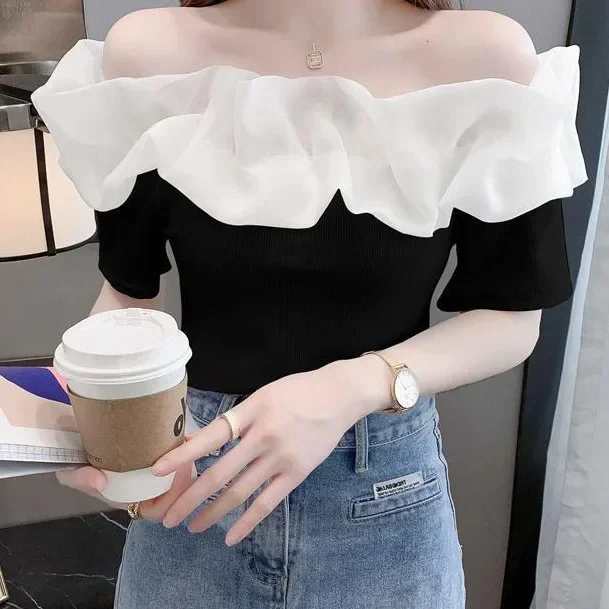 Pop Sexy One-Shoulder T-Shirt Design Summer Hot Sale Of The Season Korean Style Exposed Clavicle Hong Kong Flavor Trendy Ins Wom
Pop Sexy One-Shoulder T-Shirt Design Summer Hot Sale Of The Season Korean Style Exposed Clavicle Hong Kong Flavor Trendy Ins Wom