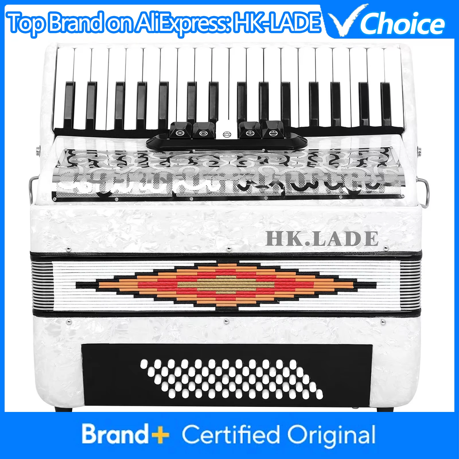 HK-LADE AH-230 White Accordion 34 Key 60 Bass Professional Keyboard Voice Changing Bayan Accordion for Performance
HK-LADE AH-230 White Accordion 34 Key 60 Bass Professional Keyboard Voice Changing Bayan Accordion for Performance 