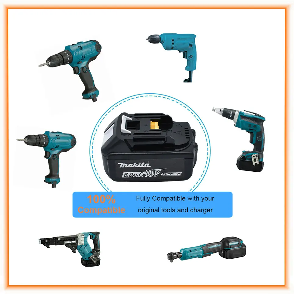 New Style Makita Original 18V 6.0Ah Lithium Ion Rechargeable Battery 18vDrill Replacement Batteries BL1860 BL1830 BL1850 BL1860B
New Style Makita Original 18V 6.0Ah Lithium Ion Rechargeable Battery 18vDrill Replacement Batteries BL1860 BL1830 BL1850 BL1860B