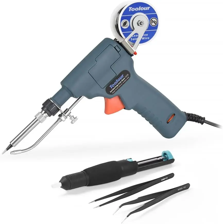 6 in 1 Soldering Iron Kit, 60W 110V Adjustable Temp Auto Feed Soldering Gun with Wire, Tweezers for Circuit Board Repair DIY
6 in 1 Soldering Iron Kit, 60W 110V Adjustable Temp Auto Feed Soldering Gun with Wire, Tweezers for Circuit Board Repair DIY