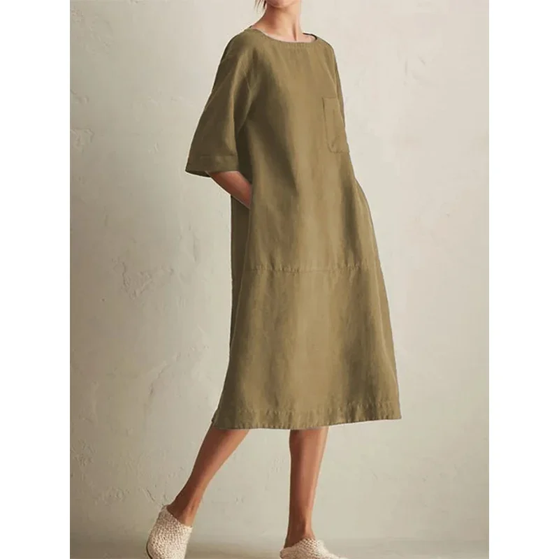 Summer Autumn New Elegant Fashion Harajuku Party Dress Cotton Linen Pockets Vestidos De Fiesta Solid Casual Loose Female Clothes
Summer Autumn New Elegant Fashion Harajuku Party Dress Cotton Linen Pockets Vestidos De Fiesta Solid Casual Loose Female Clothes
