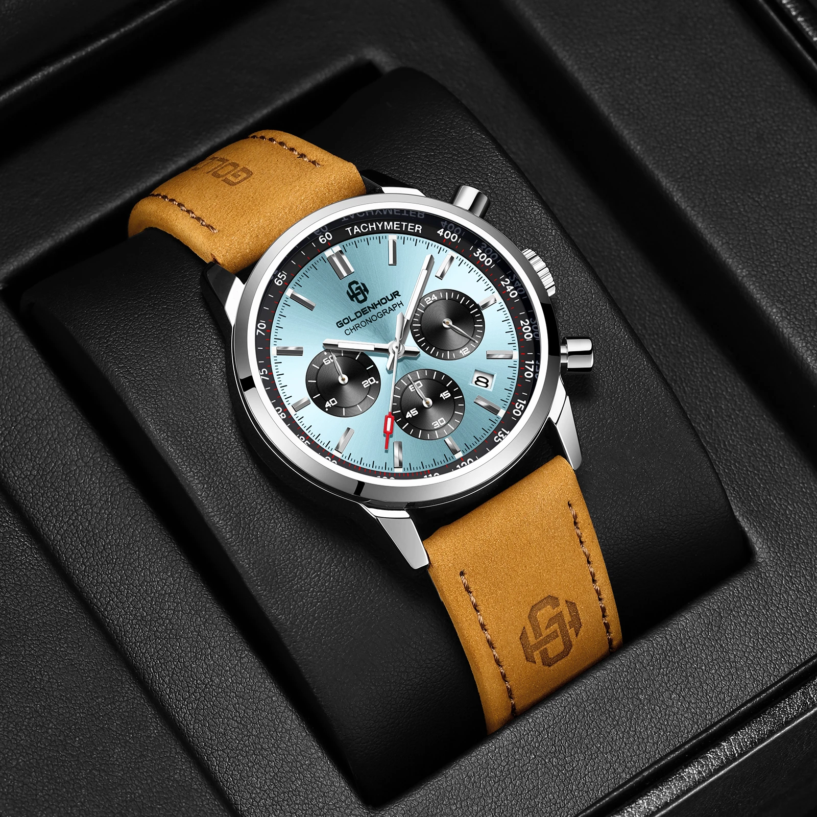 GOLDENHOUR Men's Watch Sky Blue Dial Luxury Chronograph Quartz Leather Strap Waterproof Luminous Sport Wristwatch Reloj Hombre
GOLDENHOUR Men's Watch Sky Blue Dial Luxury Chronograph Quartz Leather Strap Waterproof Luminous Sport Wristwatch Reloj Hombre