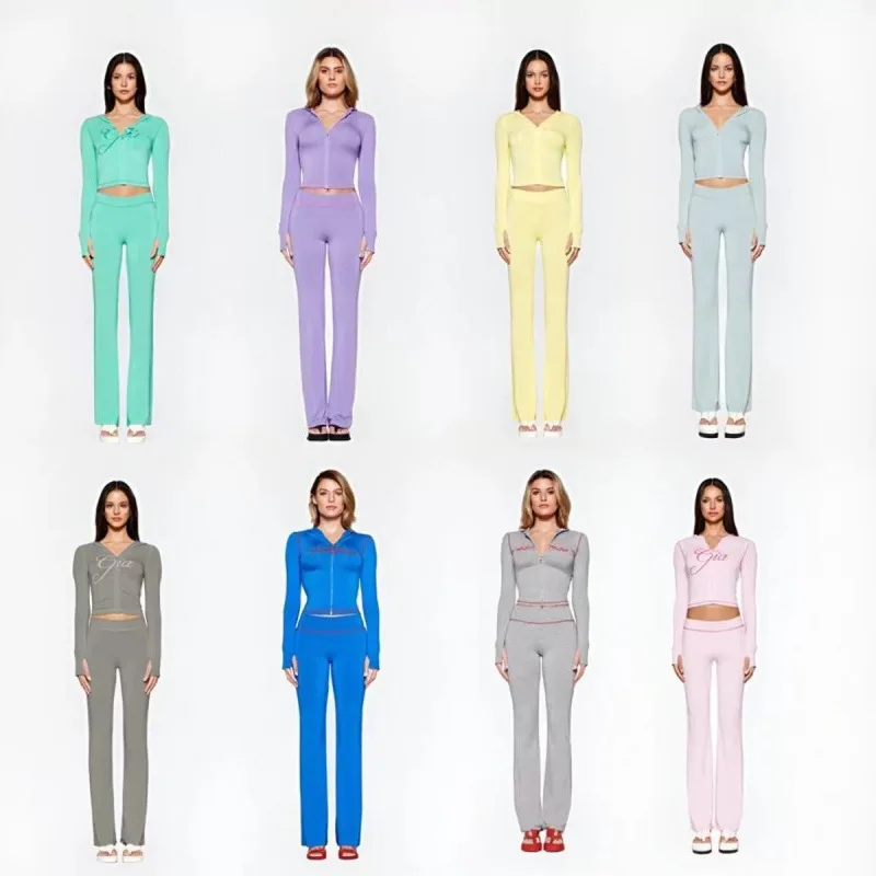 Iamgia front shoulder slim fit letter printed open thread design slim fit hooded zipper short jacket pants set
Iamgia front shoulder slim fit letter printed open thread design slim fit hooded zipper short jacket pants set