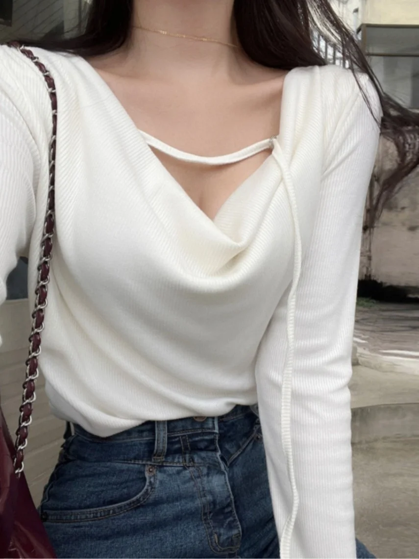 Ele Long Sve T-irt Women's Base Layer Outwear Chic Autumn Faion Irregular Collar Design Versatile Korean Sle Top
Ele Long Sve T-irt Women's Base Layer Outwear Chic Autumn Faion Irregular Collar Design Versatile Korean Sle Top