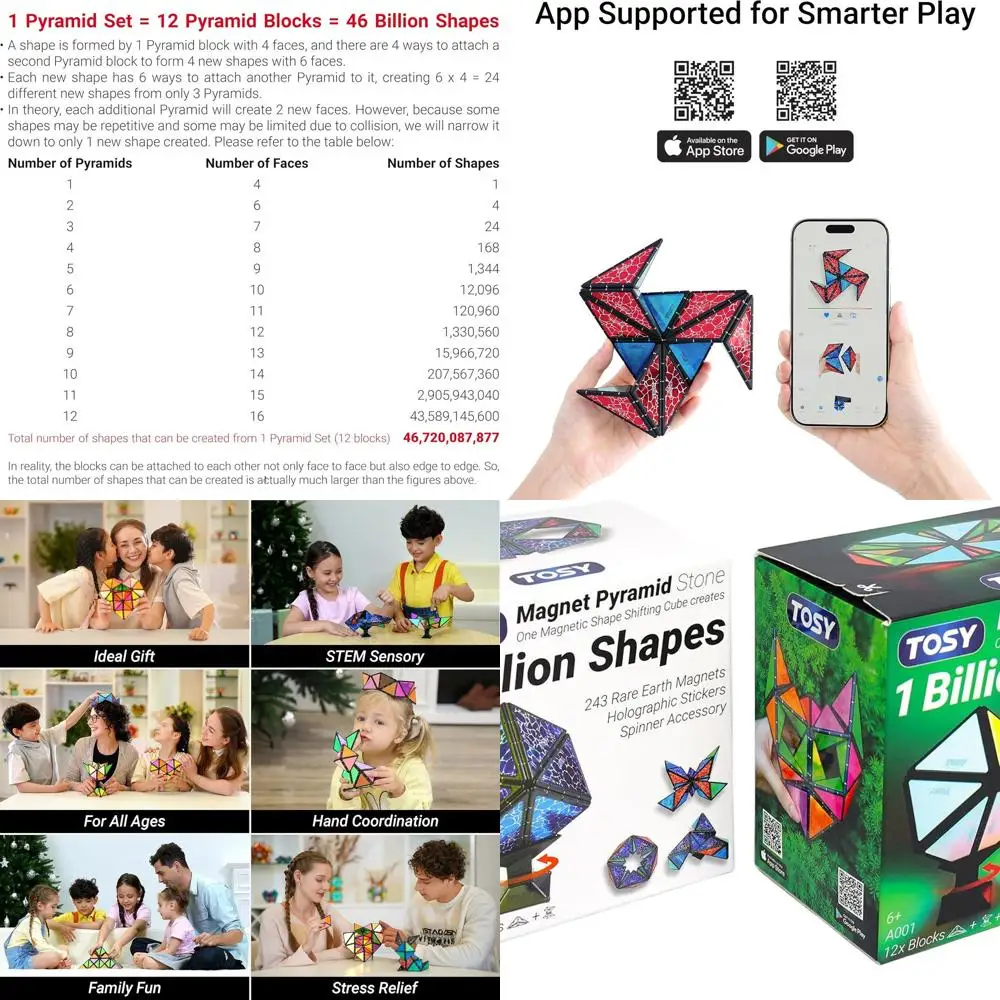Magnet Pyramid STEM Toy: 1 Cube, 1 Billion Shapes, 12 Pieces, 243 Magnets, Glowing, Ideal Christmas Gift for Kids
Magnet Pyramid STEM Toy: 1 Cube, 1 Billion Shapes, 12 Pieces, 243 Magnets, Glowing, Ideal Christmas Gift for Kids
