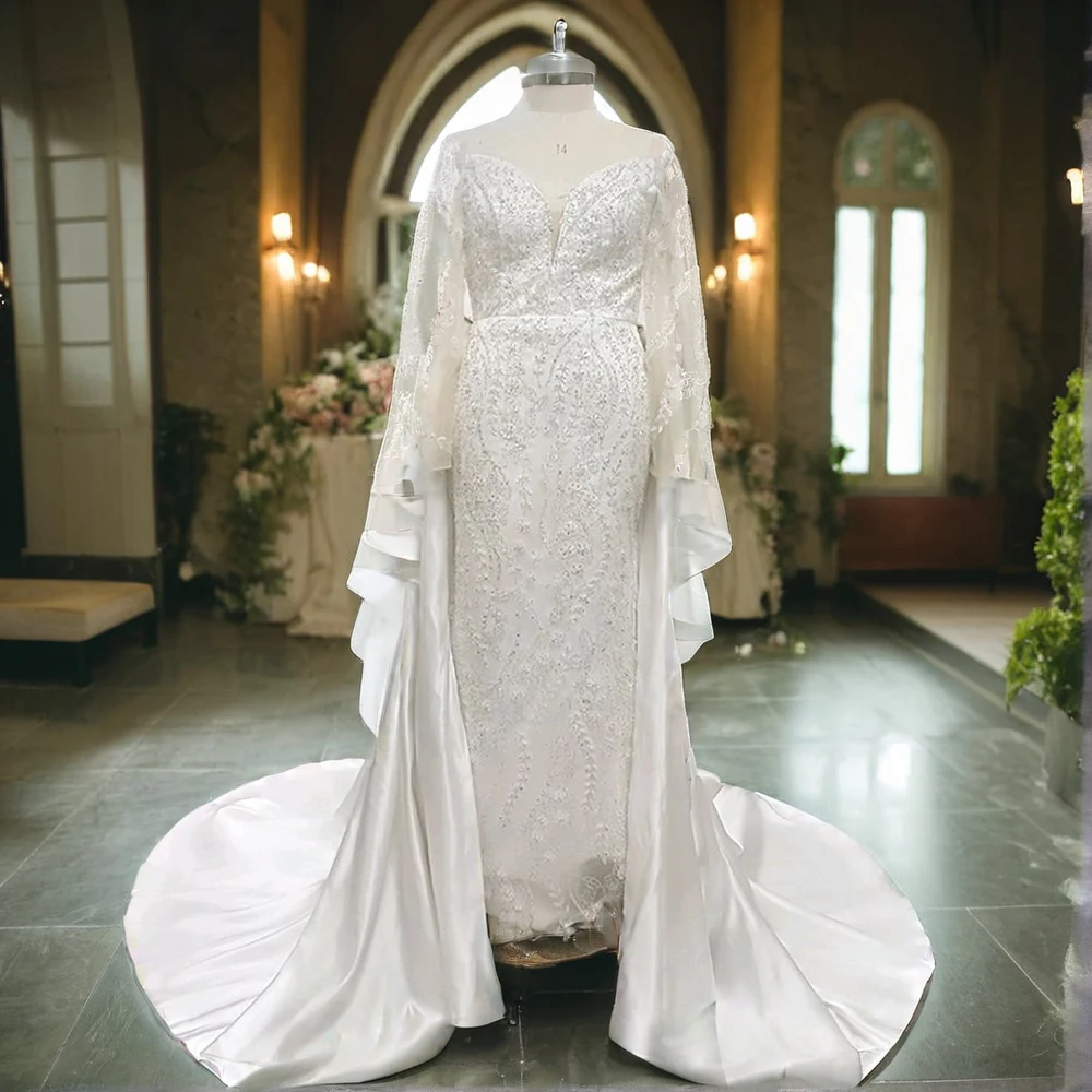 Elegant Church White Wedding Dresses for Bridal Detachable Train Sequined Beading Dress Ruffles Formal Occasion Gowns 2025
Elegant Church White Wedding Dresses for Bridal Detachable Train Sequined Beading Dress Ruffles Formal Occasion Gowns 2025