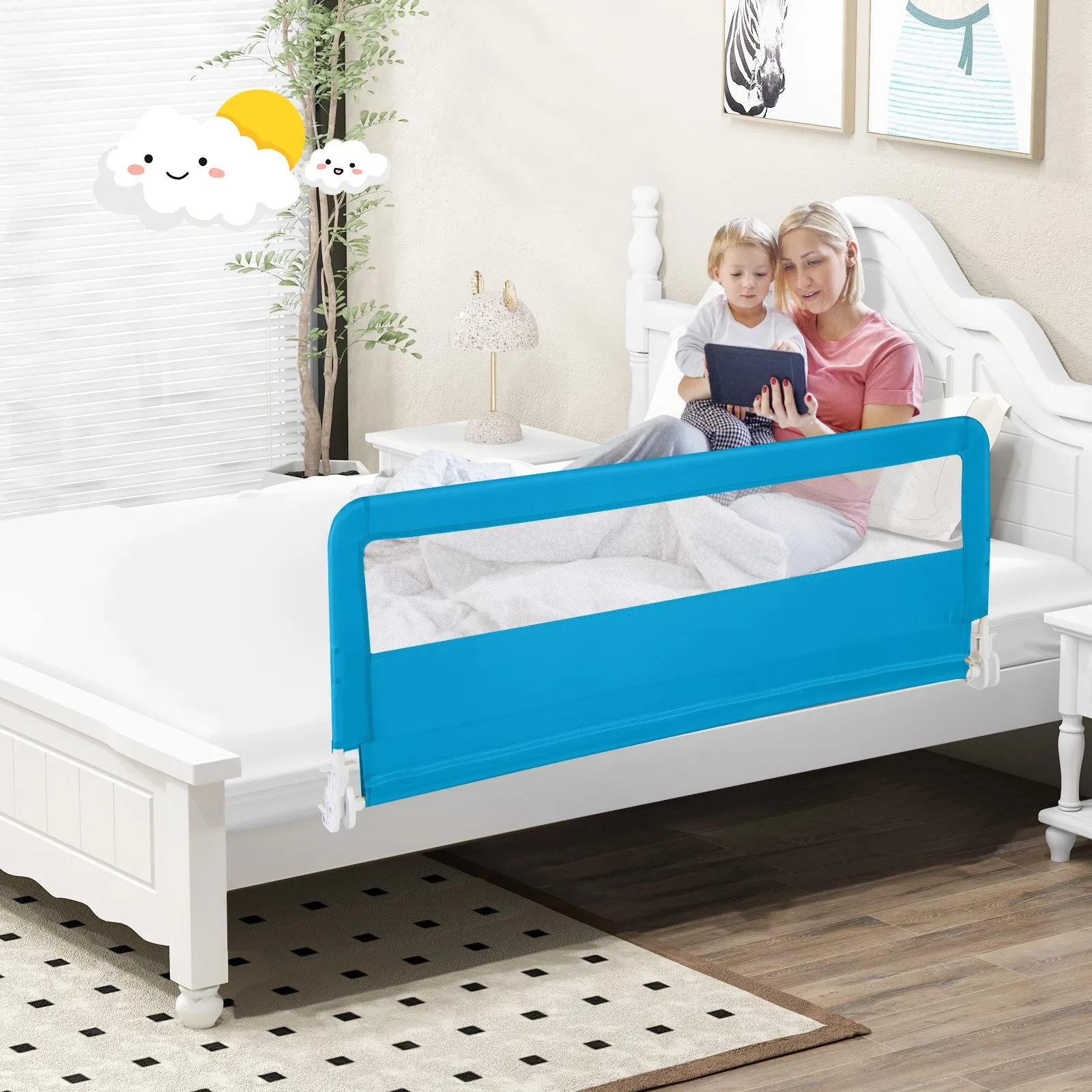 59" Breathable Toddlers Bed Rail Guard Safety Swing Down Blue
59" Breathable Toddlers Bed Rail Guard Safety Swing Down Blue