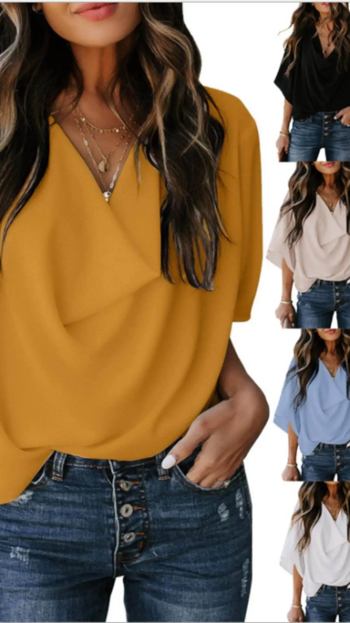 Fashionable Loose Casual Overhead V-Neck Shirt New eBay Summer Collection Nine Colors Five Sizes Women's Premium Quality Blouse
Fashionable Loose Casual Overhead V-Neck Shirt New eBay Summer Collection Nine Colors Five Sizes Women's Premium Quality Blouse