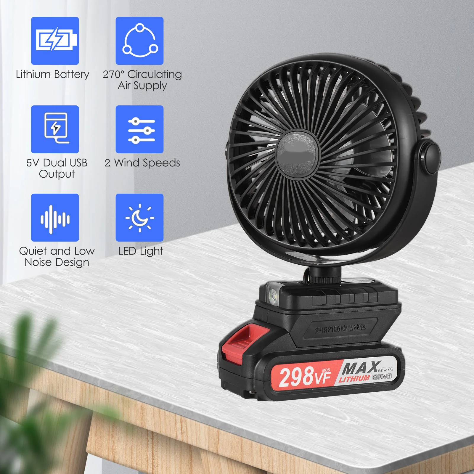 Mini Portable Lithium Electric Fan Outdoor Camping Fan Low Noise 360°Rotatable Fan with Adjustable Angle LED Light Desktop Recha
Mini Portable Lithium Electric Fan Outdoor Camping Fan Low Noise 360°Rotatable Fan with Adjustable Angle LED Light Desktop Recha