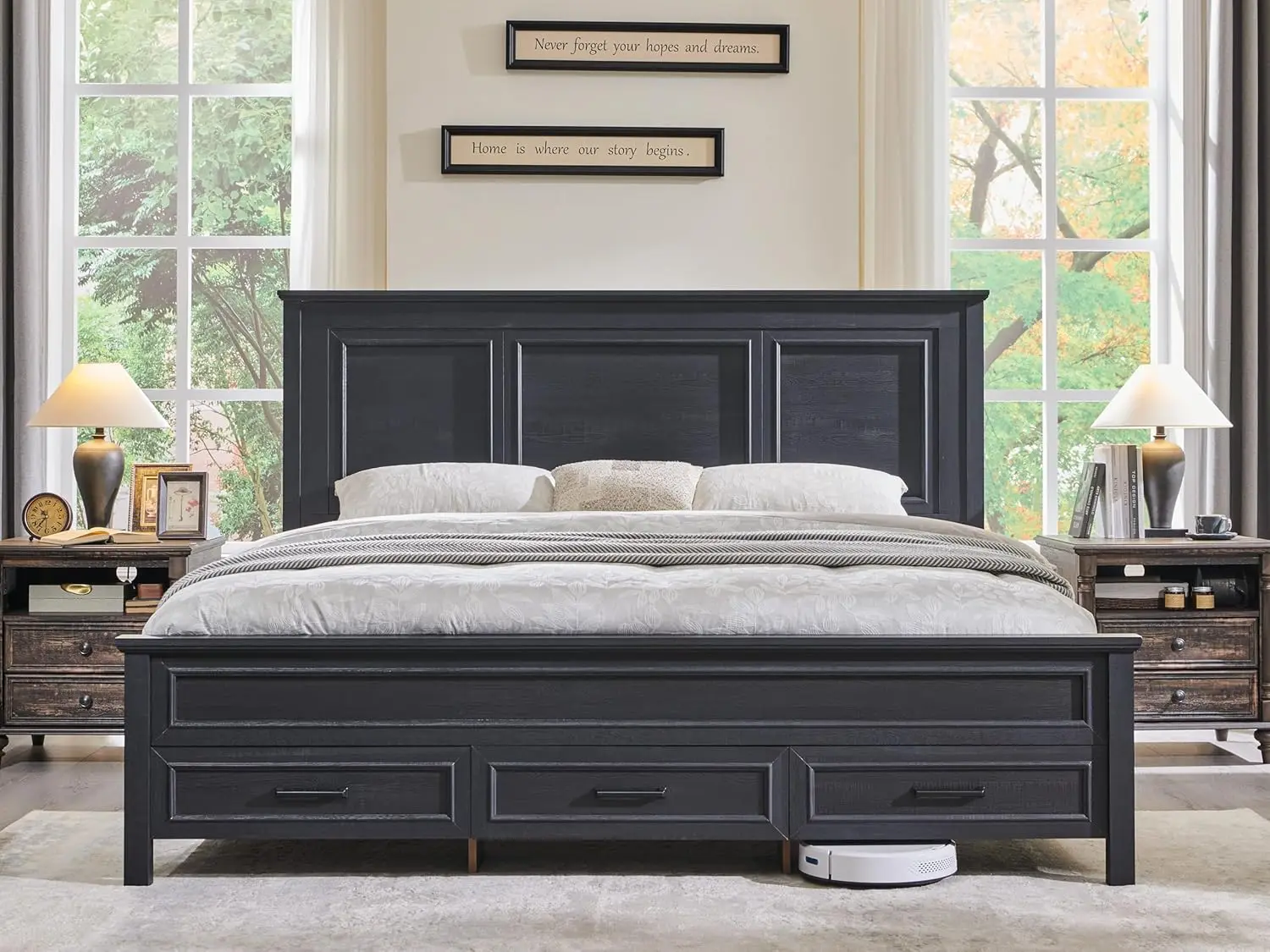 Farmhouse King Size Bed Frame With 52"" Tall Full-Panel Headboard & Footboard, King Platform Bedframe With Storage Drawers,
Farmhouse King Size Bed Frame With 52"" Tall Full-Panel Headboard & Footboard, King Platform Bedframe With Storage Drawers,