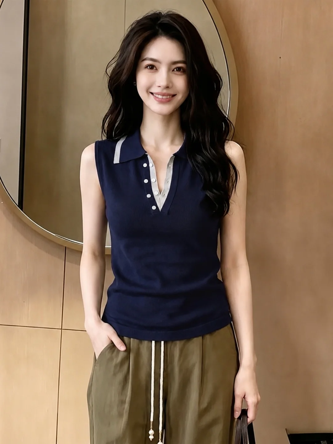 Summer Commute Style Fashionable Knitted Vest Color Block Design Unique Sleeveless Top Korean Version Slim Fit Silk Material
Summer Commute Style Fashionable Knitted Vest Color Block Design Unique Sleeveless Top Korean Version Slim Fit Silk Material