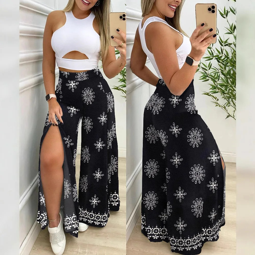 Floral Print 2-Piece Outfit Sleeveless Hollow-out Tank Top And Wide Leg Slit Pants Set Casual Women's Summer Matching Set
Floral Print 2-Piece Outfit Sleeveless Hollow-out Tank Top And Wide Leg Slit Pants Set Casual Women's Summer Matching Set