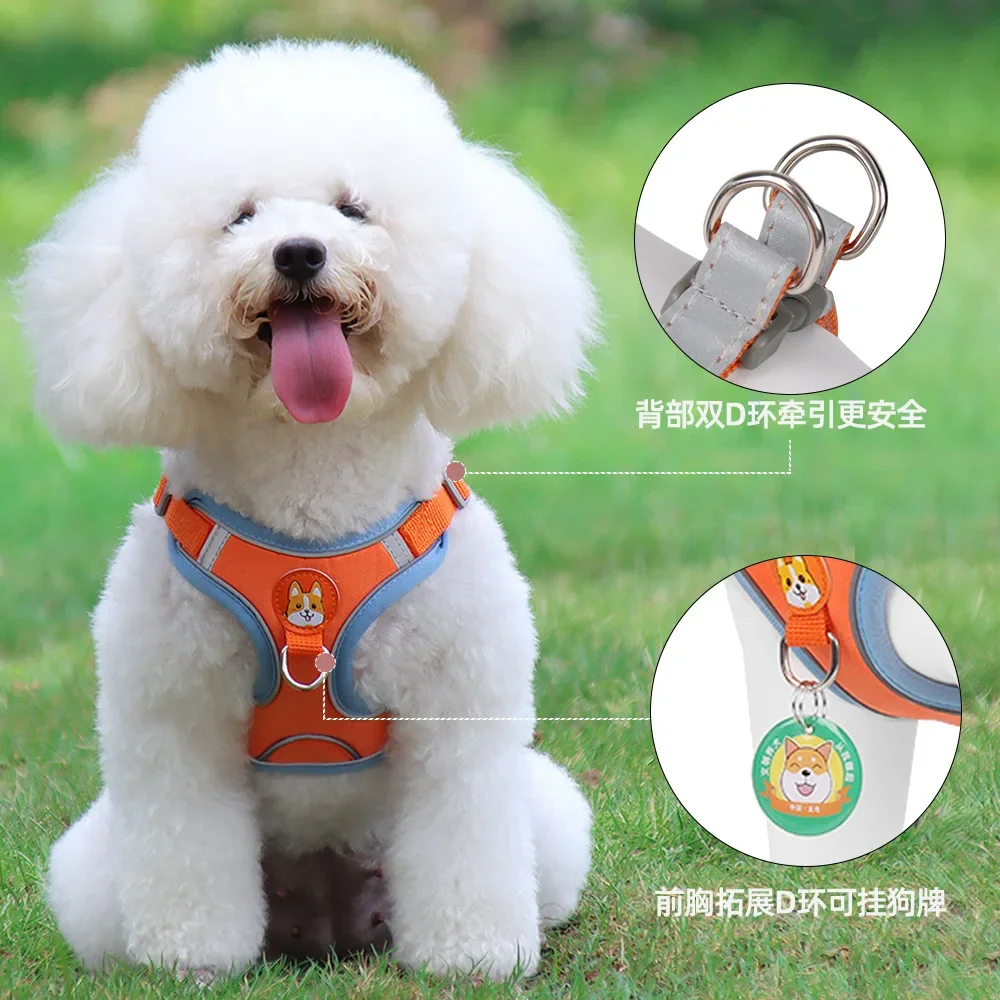 Pet dog breathable chest harness, small pet reflective vest with dog vest style wire harness traction rope
Pet dog breathable chest harness, small pet reflective vest with dog vest style wire harness traction rope