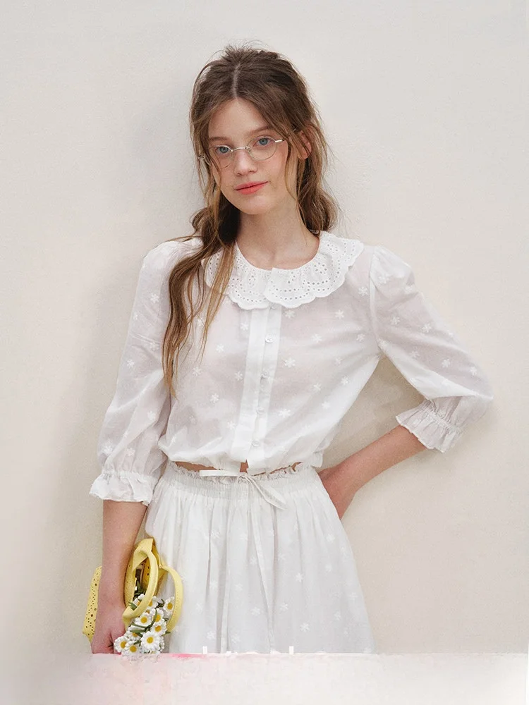 Kroche Lace Embroidery Cotton f Sve irt French Sle Straight Cut Bubble Sve Thin Cotton ort Length Pure Color
Kroche Lace Embroidery Cotton f Sve irt French Sle Straight Cut Bubble Sve Thin Cotton ort Length Pure Color