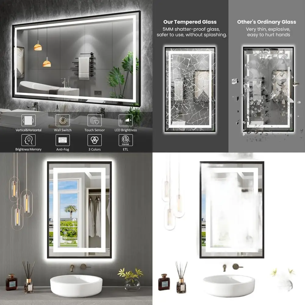 24x36 LED-Illuminated Bathroom Mirror with Front Light, Backlit, Black Edge, Step Dimmable, Anti-Fog, Shatter-Resistant, Memory
24x36 LED-Illuminated Bathroom Mirror with Front Light, Backlit, Black Edge, Step Dimmable, Anti-Fog, Shatter-Resistant, Memory