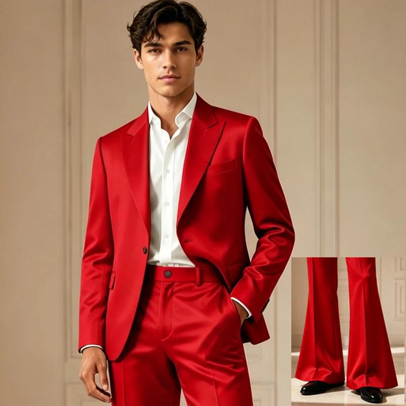 Luxury Men's Shiny Satin Suit 2 Piece Notch Lapel 1 button Jacket Wide Leg Flared Pants Wedding Groom Tuxedo Formal Party
Luxury Men's Shiny Satin Suit 2 Piece Notch Lapel 1 button Jacket Wide Leg Flared Pants Wedding Groom Tuxedo Formal Party