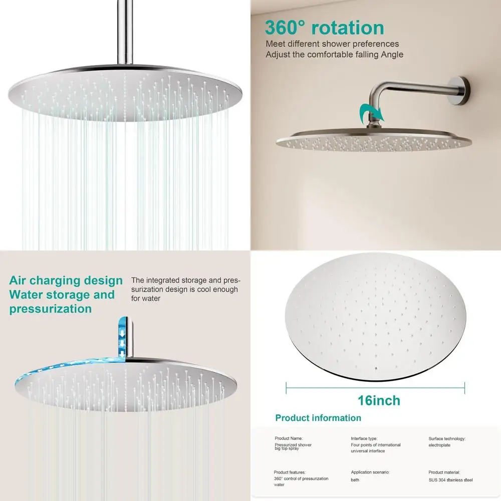 Heavy Duty Stainless Steel Showerhead, Easy Install, Low Water Pressure, Ultra-Thin Design for Bathroom (Brushed Nickel, 16 Inch
Heavy Duty Stainless Steel Showerhead, Easy Install, Low Water Pressure, Ultra-Thin Design for Bathroom (Brushed Nickel, 16 Inch