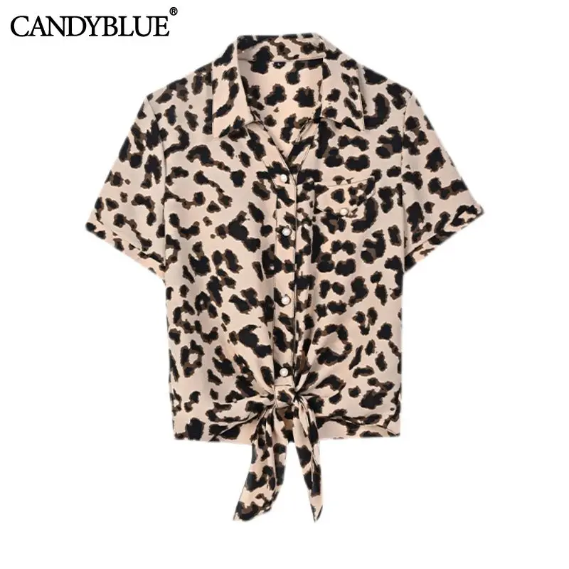Leopard Print Vintage Chiffon Polo Neck Single-breasted Women's Blouse Shirt Short Sleeve Lace Up Korean Fashion Blouses Tops
Leopard Print Vintage Chiffon Polo Neck Single-breasted Women's Blouse Shirt Short Sleeve Lace Up Korean Fashion Blouses Tops